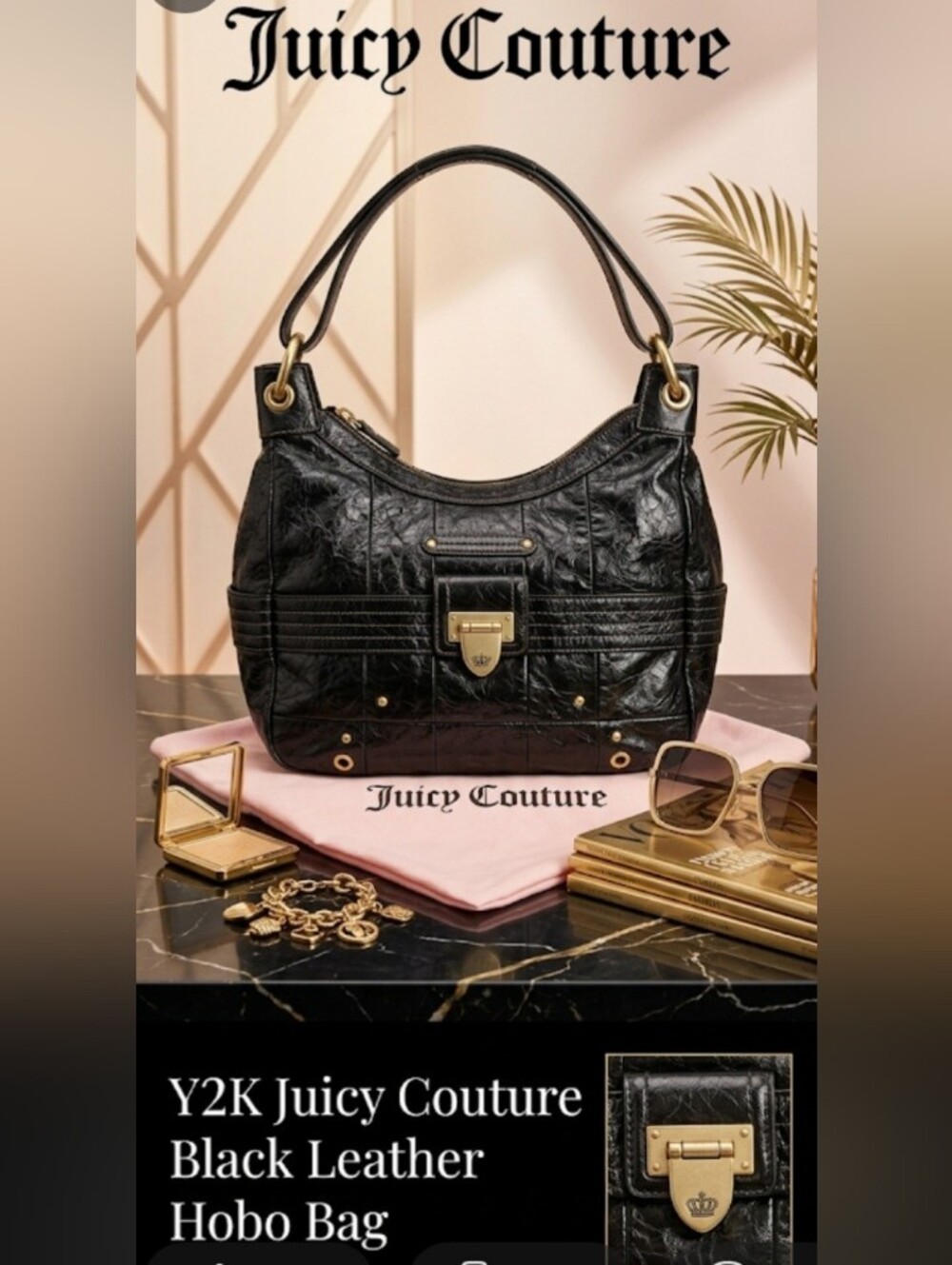 Y2K Juicy Couture Black Leather Hobo Bag!!! Excellent!